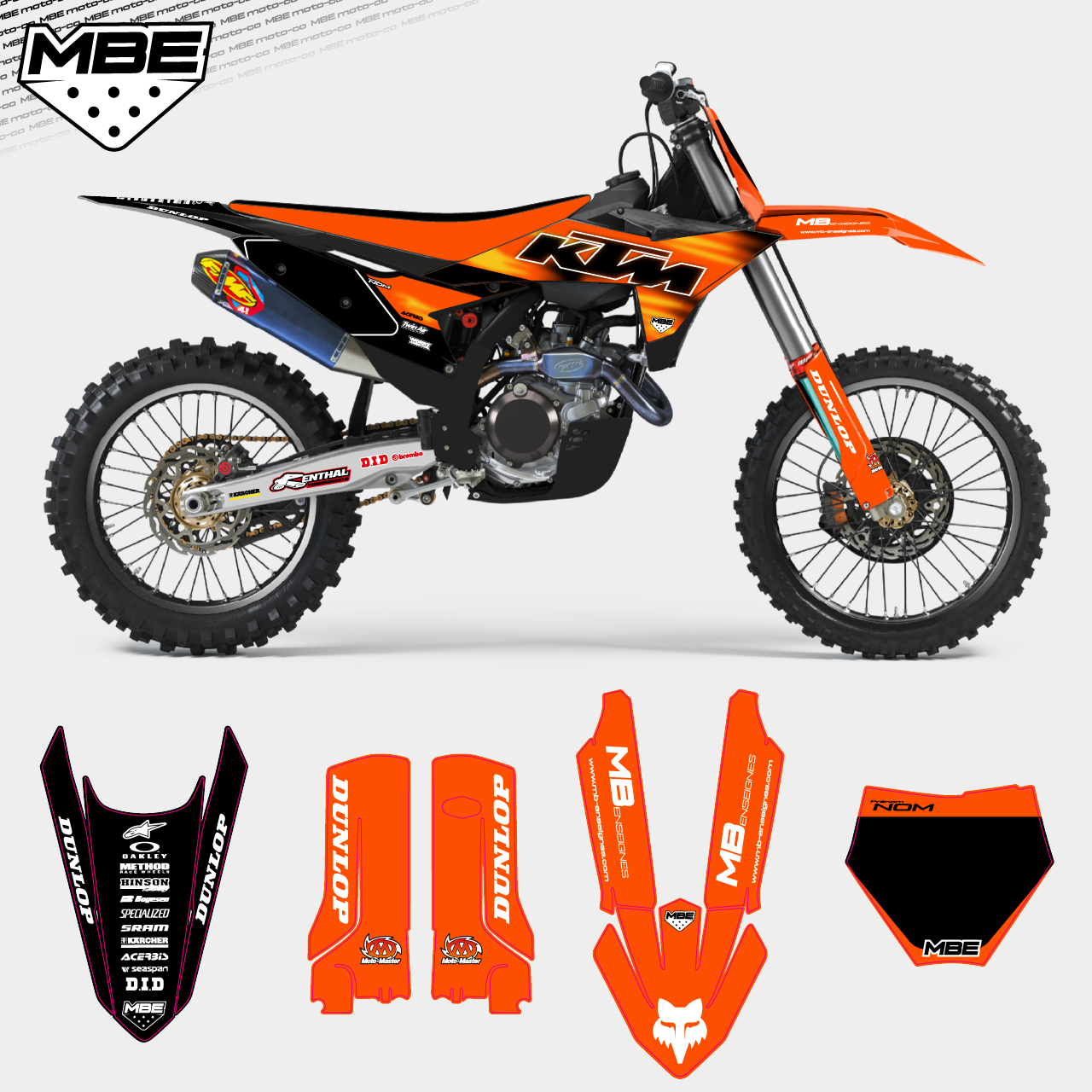 KIT DECO KTM SX/SXF EXC/EXC-F 98 SPIRIT "oange noir"