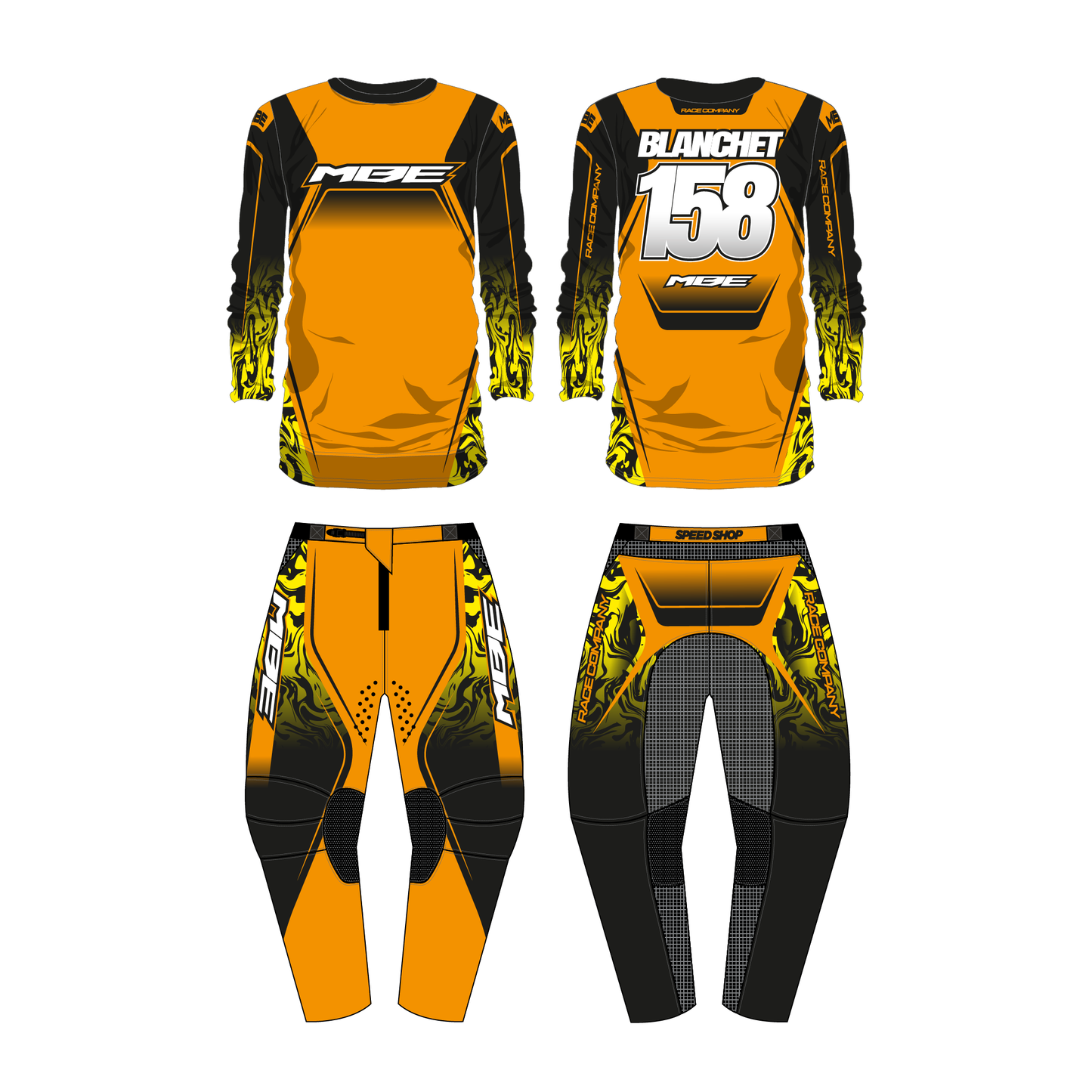 Tenue motocross personnalisée MBE FLUID ORANGE YELLOW