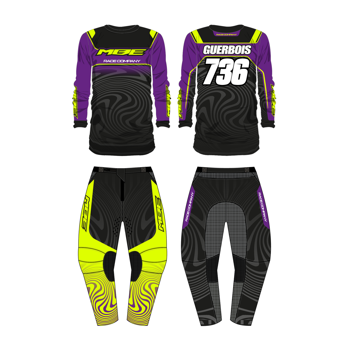 Tenue motocross personnalisée MBE SCOUB PURPLE YELLOW FLUO
