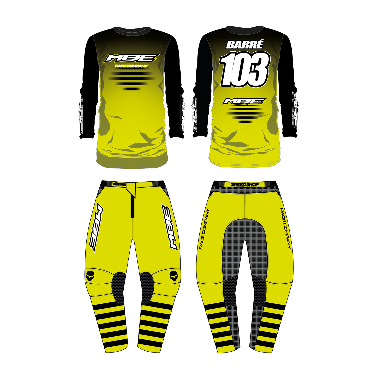 Tenue motocross personnalisée MBE SOLID YELLOW FLUO